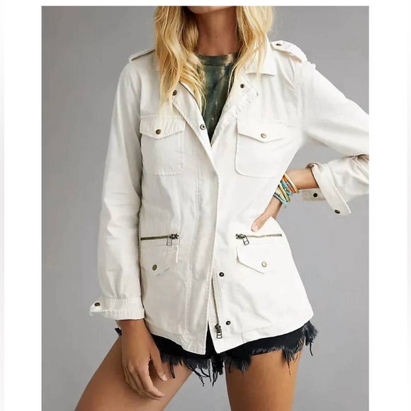 NEW VELVET BY GRAHAM SPENCER ruby light weight army jacket in ecru